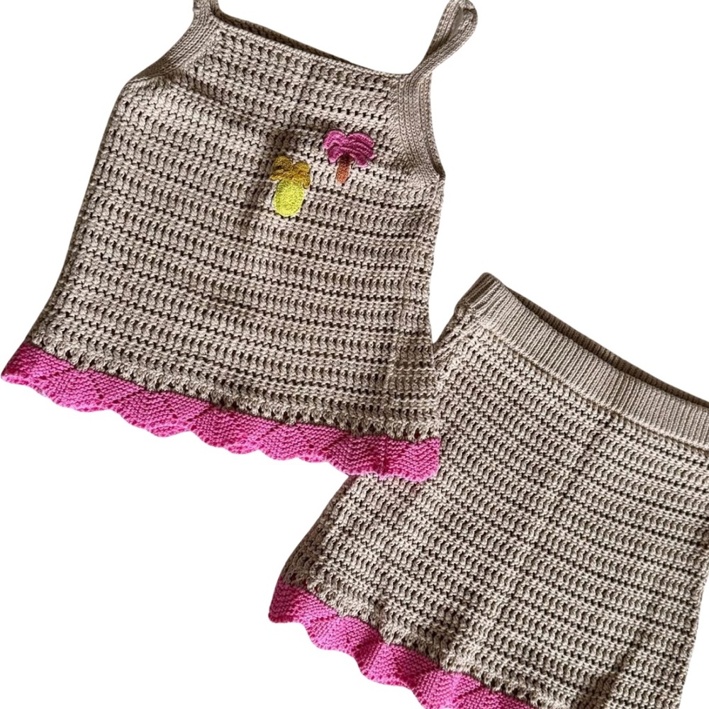 H&M Crochet Tank Top and Skirt Set with Pink Trim 2t